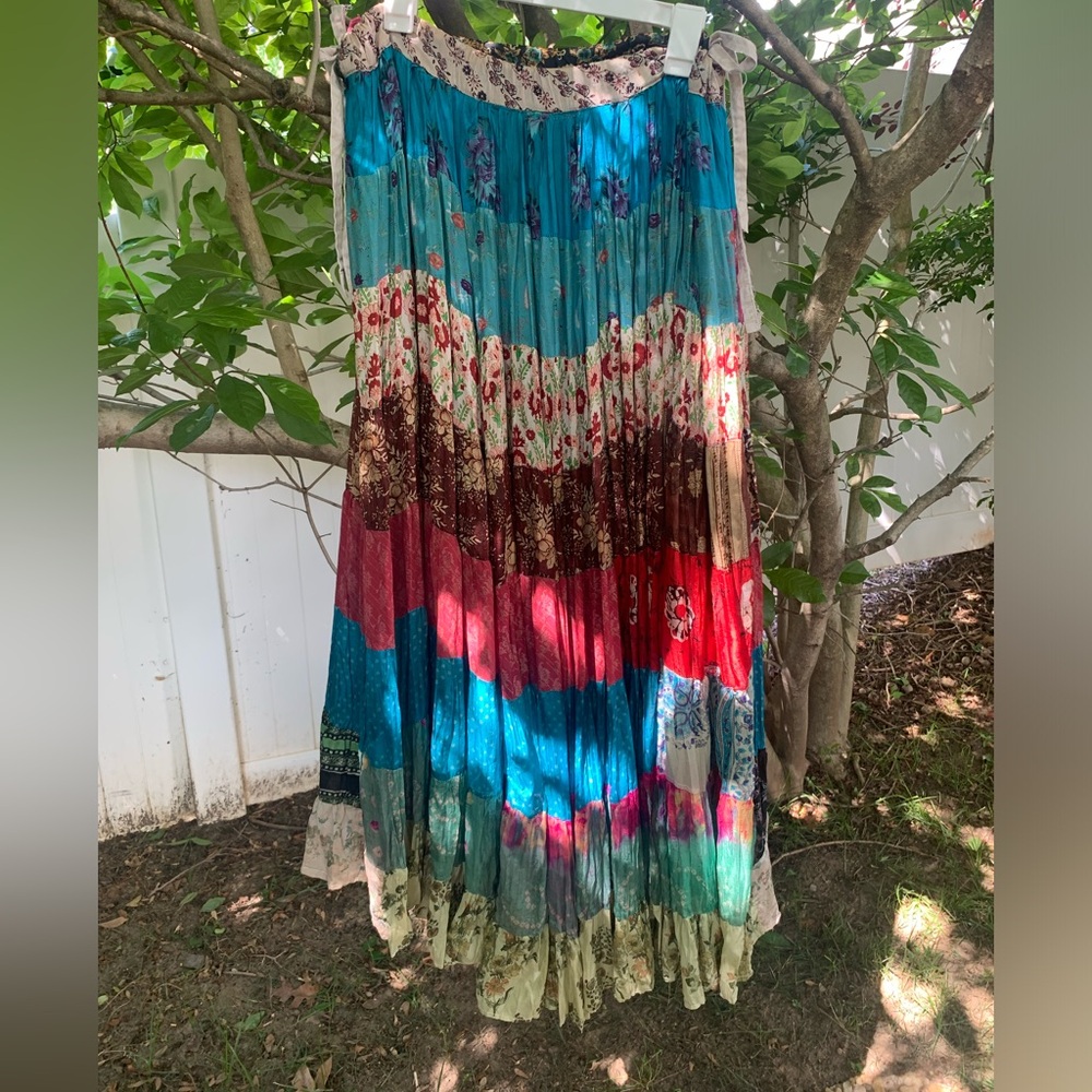 Tangibles Silk Vintage Tiered Maxi Skirt